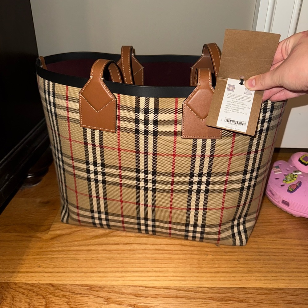 Burberry Beige and Red Plaid Tote